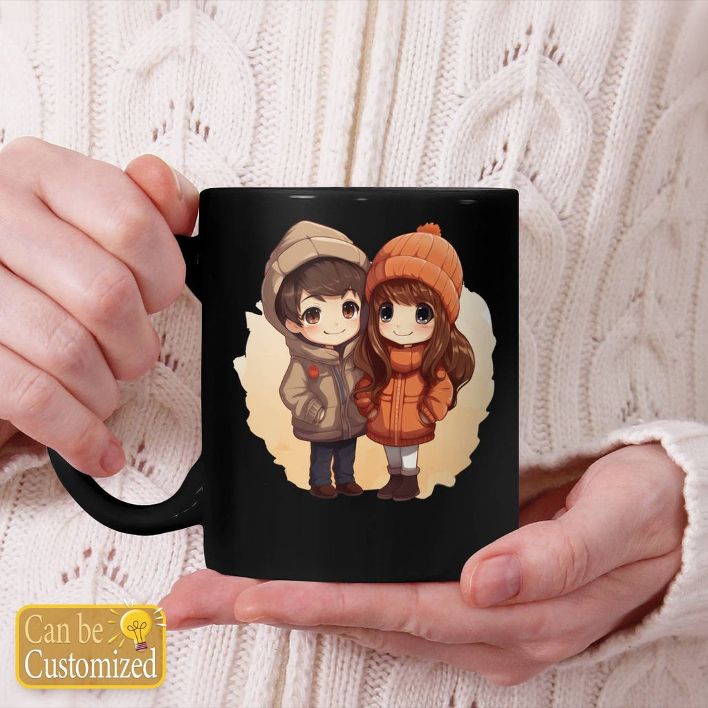 Chibi Warm Couple With Yours Names Beverage Mug