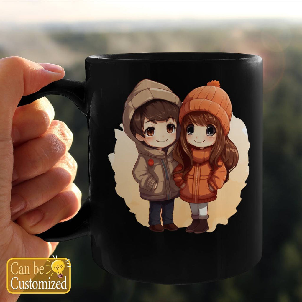 Chibi Warm Couple With Yours Names Beverage Mug