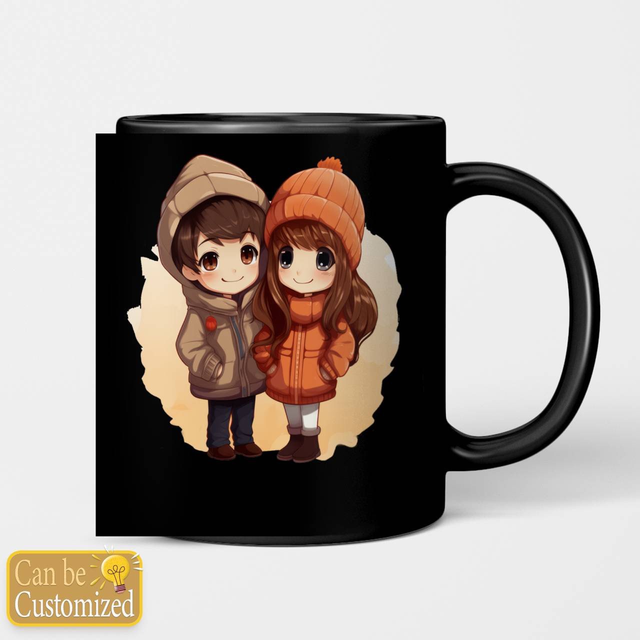 Chibi Warm Couple With Yours Names Beverage Mug