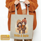 Chibi Close Female Friends with Names Tote Bag