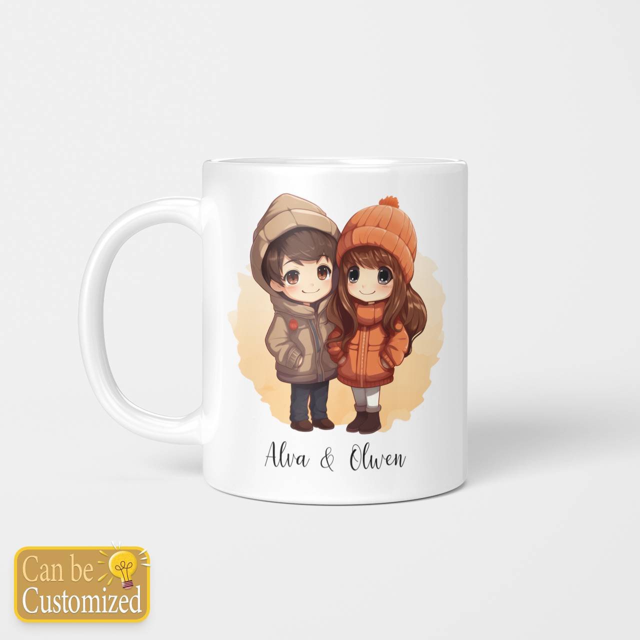 Chibi Warm Couple With Yours Names Beverage Mug