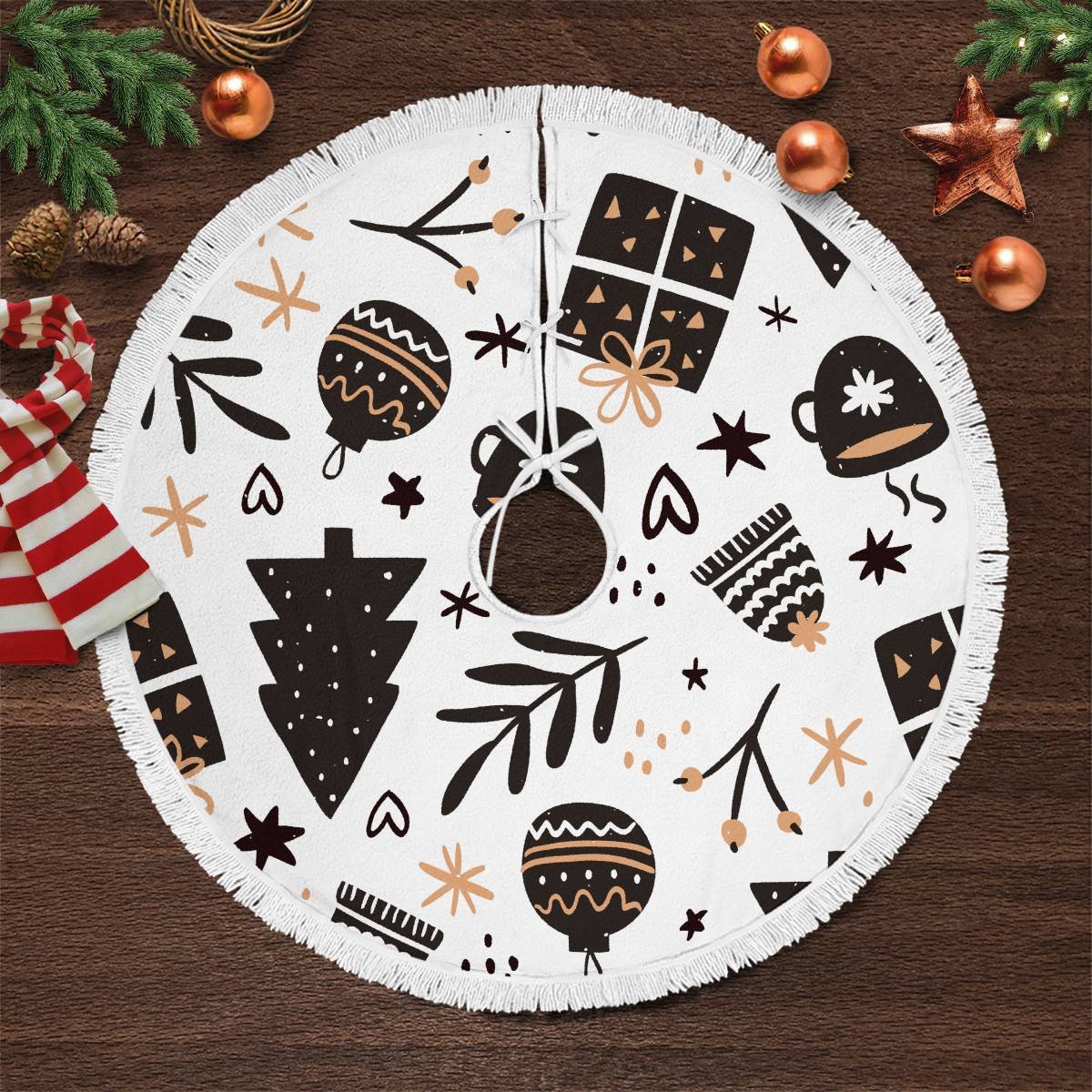 Christmas Pattern Tree Skirt Black&White