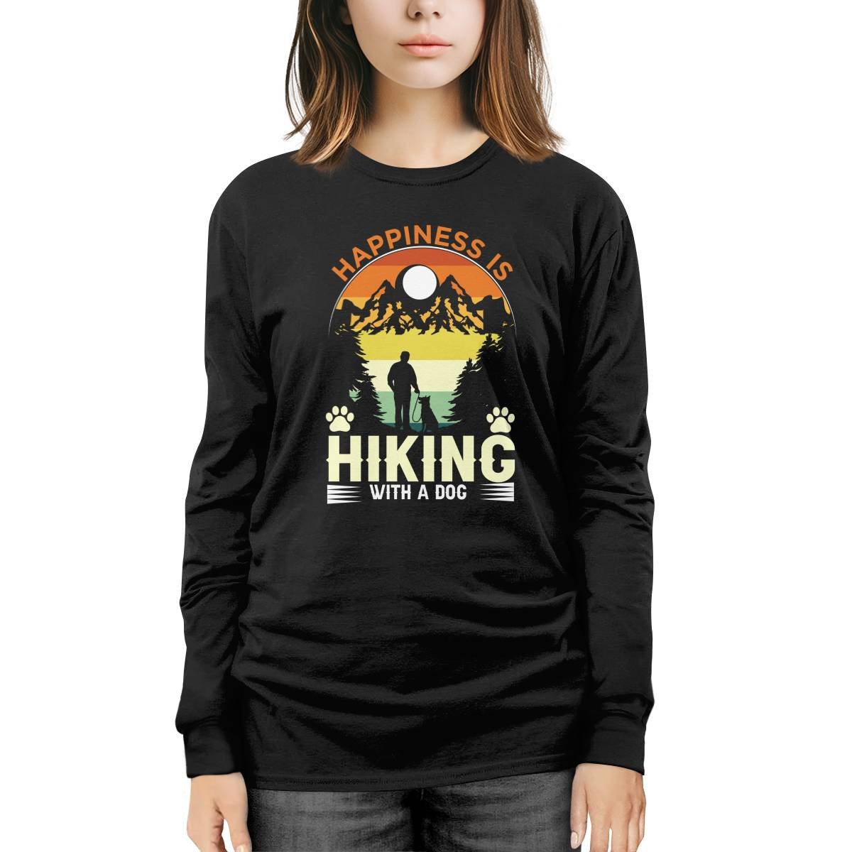 HappinessIs Hiking With A Dog Long Sleeve Tee