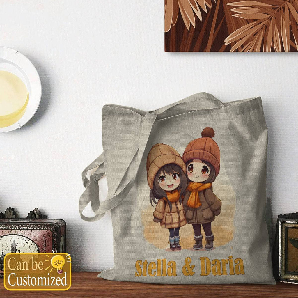 Chibi Close Female Friends with Names Tote Bag