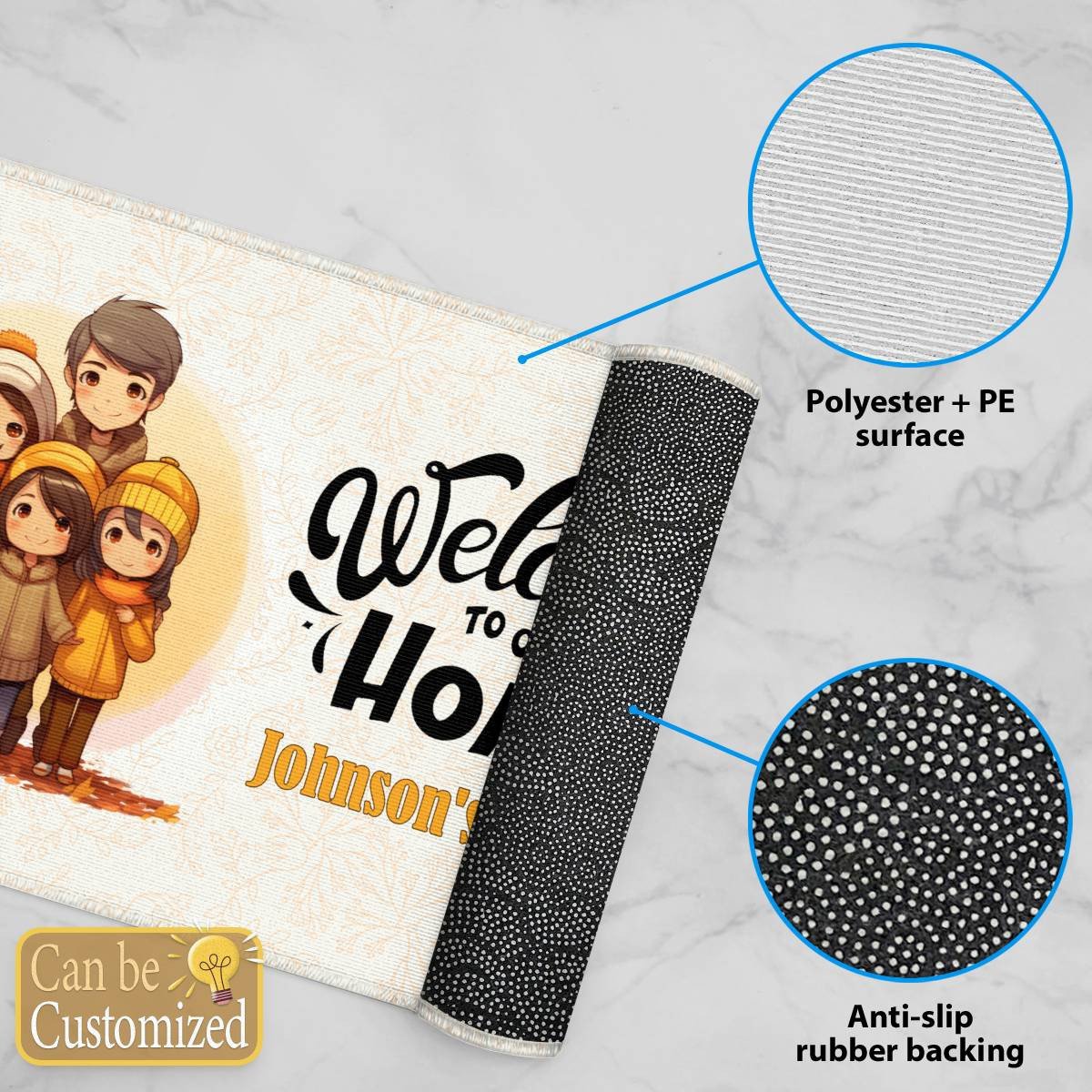 Welcome to Our Home with Family of Four - Your Family's Name Door Mat