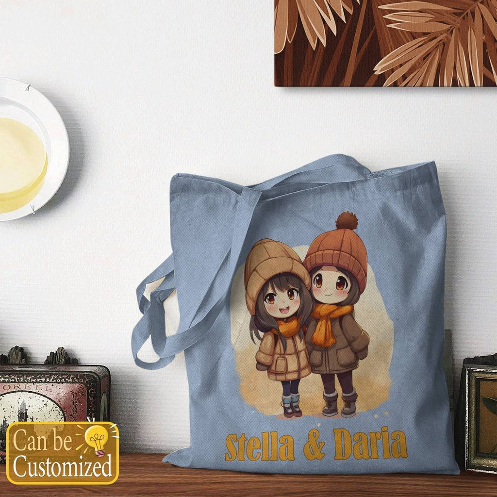 Chibi Close Female Friends with Names Tote Bag