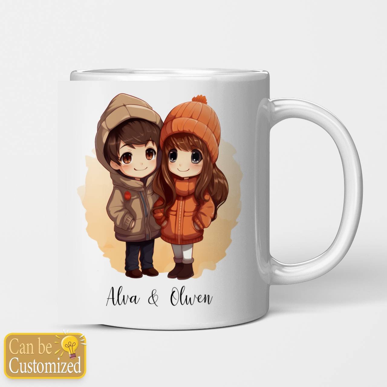 Chibi Warm Couple With Yours Names Beverage Mug