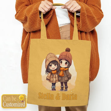 Chibi Close Female Friends with Names Tote Bag